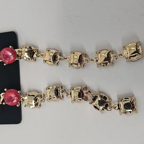 Nicole Miller Rainbow Multi-tier Drop Earrings Pink Green Blue Yellow PurpleGold - Picture 4 of 4